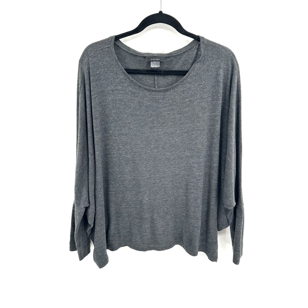 NATORI Charcoal Gray Oversized Dolman Batwing Sleeve Knit Scoop Neck Top Medium